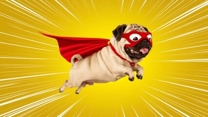 Funny Super Bug dog wearing red and yellow background
