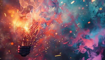 Overloaded light bulb that creates colorful sparks, flames and smoke