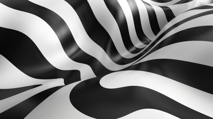 Black and white abstract geometric background featuring distorted 3D swirl objects in a mesmerizing wave pattern.
