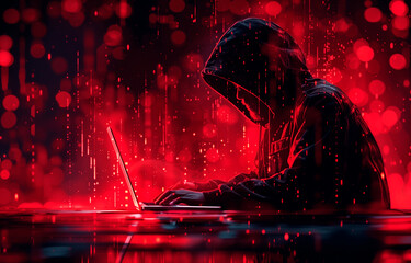 Hacker in front of his computer committing digital cybercrime.6