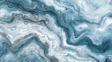 Elegant abstract marble waves with a blend of gray, blue, and white stripes, creating a soothing ripple pattern for a serene backdrop. - obrazy, fototapety, plakaty