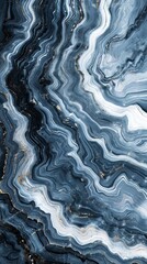 Elegant abstract marble waves with a blend of gray, blue, and white stripes, creating a soothing ripple pattern for a serene backdrop.