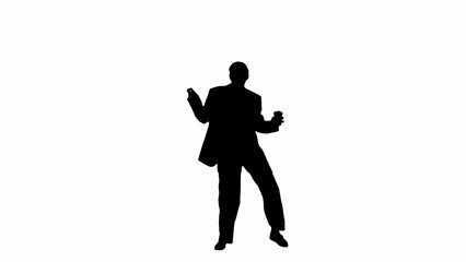 Business woman in formal outfit walking and dancing. Front view. Black silhouette on a white isolated background.