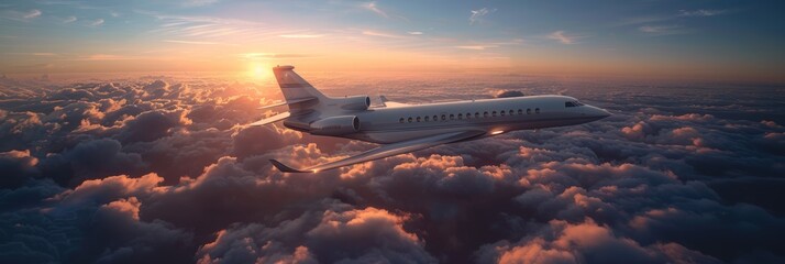 Corporate aircraft cruising at high altitude, offering unparalleled comfort and style. - obrazy, fototapety, plakaty