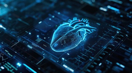 Digital heart illustration on technological background. Healthcare and medical concept with futuristic interface design for poster and presentation - obrazy, fototapety, plakaty