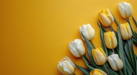 Cluster of Yellow Tulips on Yellow Background