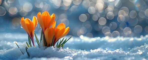Group of Orange Flowers on Snow-Covered Ground