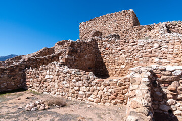 Ruins of Tuzigoot National Monument in Arizona, a preserved Sinagua pueblo ruin on summit of a limestone and sandstone ridge Clarkdale, Arizona, above the Verde Valley