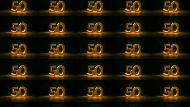 Golden number 50 from particles, numbering, fifty, golden numbers with sparkling lights. Celebration,festive,Happy birthday design. Fiftieth number,anniversary on black background party design