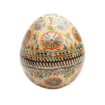 colorful easter egg with intricate ornament on a transparent background, traditional Ukrainian design