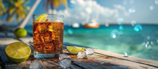 Refreshing Glass of Iced Tea With Lemons and Ice Cubes