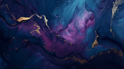 A painting of a galaxy with gold and purple colors - obrazy, fototapety, plakaty