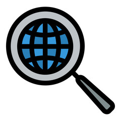 Globe, magnifier glass, search, development Icon