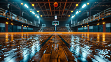 Hardwood Awaits Heroes, The Polished Basketball Courts Silent Challenge - obrazy, fototapety, plakaty