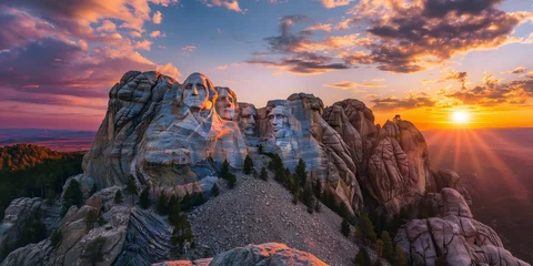 Tuinposter Mount Rushmore monument with surrounding landscape at sunrise © Anna