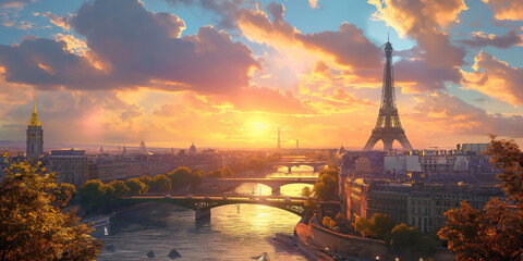 Parisian Sunrise Splendor - obrazy, fototapety, plakaty