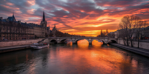 Fototapeta na wymiar Sunset Serenade on the Seine