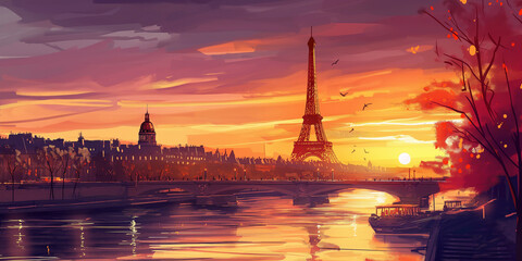 Enchanting Twilight over Paris - obrazy, fototapety, plakaty