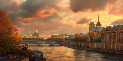 Twilight Serenade by the Seine - obrazy, fototapety, plakaty
