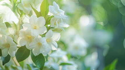 enchanting beauty of jasmine flowers with a close-up view capturing their delicate white petals in...