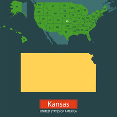 United States of America, Kansas state, map borders of the USA Kansas state.