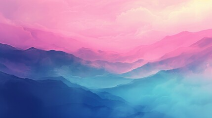 Digital art of a misty mountain range in pastel colors, creating a serene and abstract wallpaper - obrazy, fototapety, plakaty
