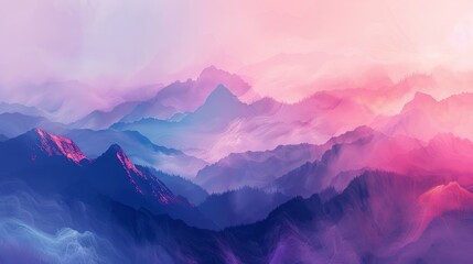 A mountain range with pink and blue colors