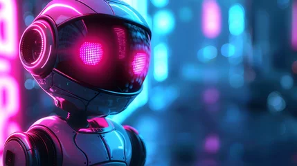 Fotobehang small cute robot on a cyber background © Spyrydon
