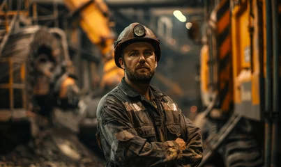Foto op Canvas miner worker in a mine against the background of mining equipment © Olha