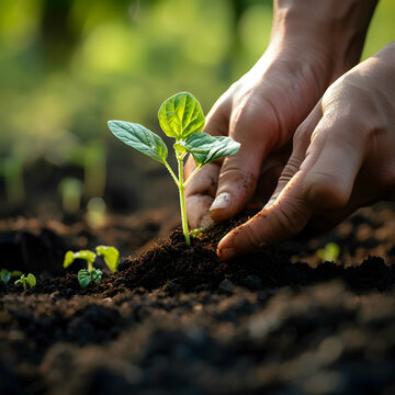 An image of hands planting a sapling in fertile soil Symbolizing hope Growth And environmental stewardship
