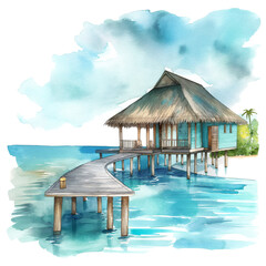 tropical island beach resort illustration on a transparent background