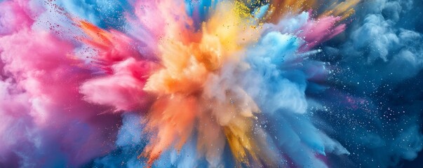 Vibrant explosion of colored powder, creating a dynamic and abstract background full of energy.