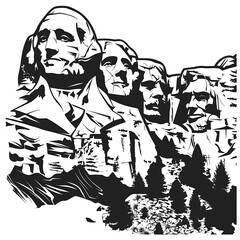 Mount Rushmore monochrome illustration on a transparent background
