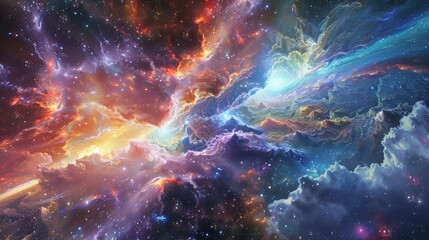 Vibrant cosmic nebula and star clusters. Digital art representation of space. Science fiction and outer space concept.