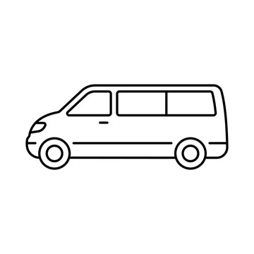 recommend clip art: Minivan icon. Minibus. Black contour linear silhouette. Editable strokes. Side view. Vector simple flat graphic illustration. Isolated object on a white background. Isolate.