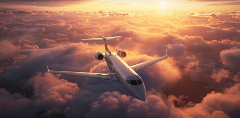 business plane charter Flight above the clouds - obrazy, fototapety, plakaty