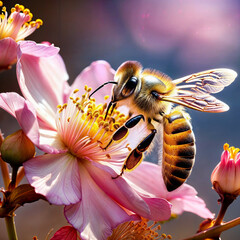 honey bee sucking nectar - obrazy, fototapety, plakaty