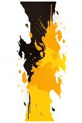 Abstract splashes of black and yellow paint dynamically contrast on a white background, energy and creativity concept