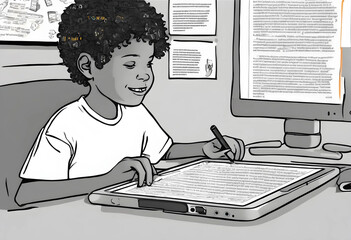 Dyslexia Empowerment: Confident Child Using Assistive Technology on Tablet