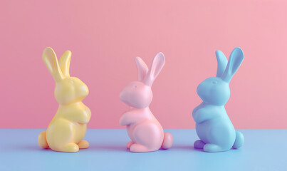 Cute easter bunny background. Line of pastel rabbits