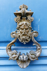 European Vintage old metal wrought iron door knocker. Design detail. Paris. - 762671317