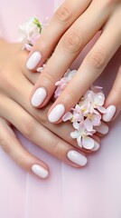Obraz na płótnie Canvas Wedding nail design of the bride, beautiful hands of the bride with well-groomed manicure