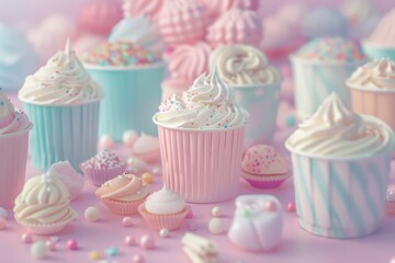 sweets marshmallow lollipops set on a pink background