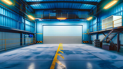Industrial warehouse entrance, showcasing the modern architecture and security of storage facilities