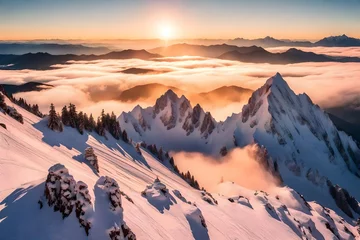 Badezimmer Foto Rückwand sunrise over the mountains © Adeel