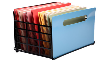 A blue file holder filled with files and folders neatly arranged - Powered by Adobe