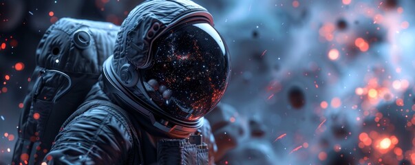 Glamorous astronaut depicted in a stunning 3D surrealistic abstraction, blending sci-fi and fashion.