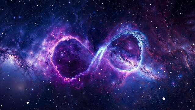 Infinity symbol in space formed by a nebula - zoom + starfield