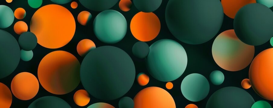 Abstract art featuring green and orange circle spheres overlapping, set against a dark background for a bold contrast.