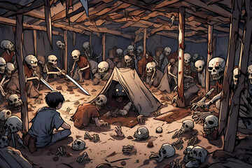 Survival: Battling Zombies and Skeletons in Dirt Shelter